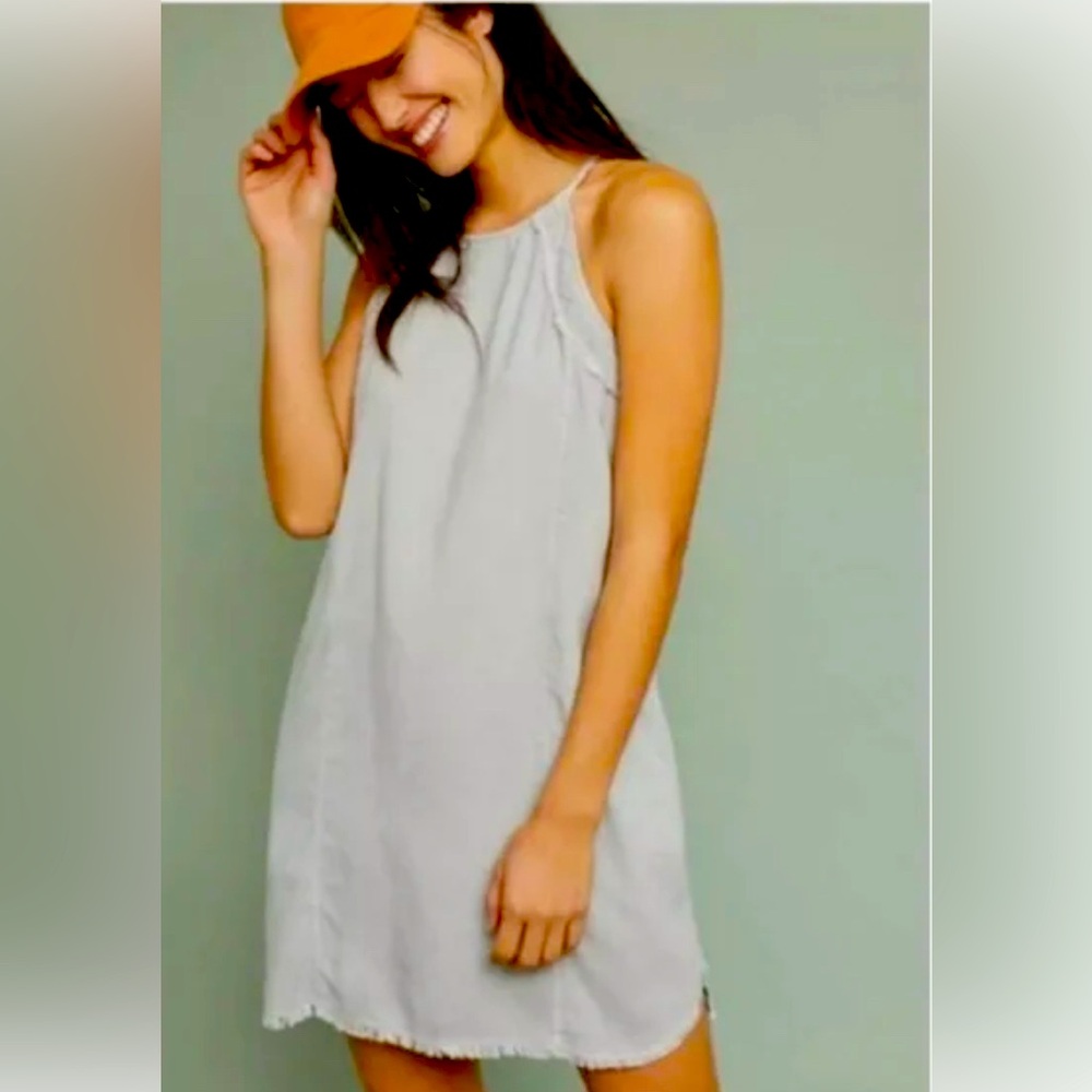 Anthropologie Cloth & Stone Gray Fringed Hem Halter Dress -S